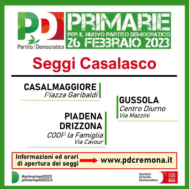 Primarie Pd Domenica 26 Febbraio Dove Si Vota A Casalmaggiore Gussola E